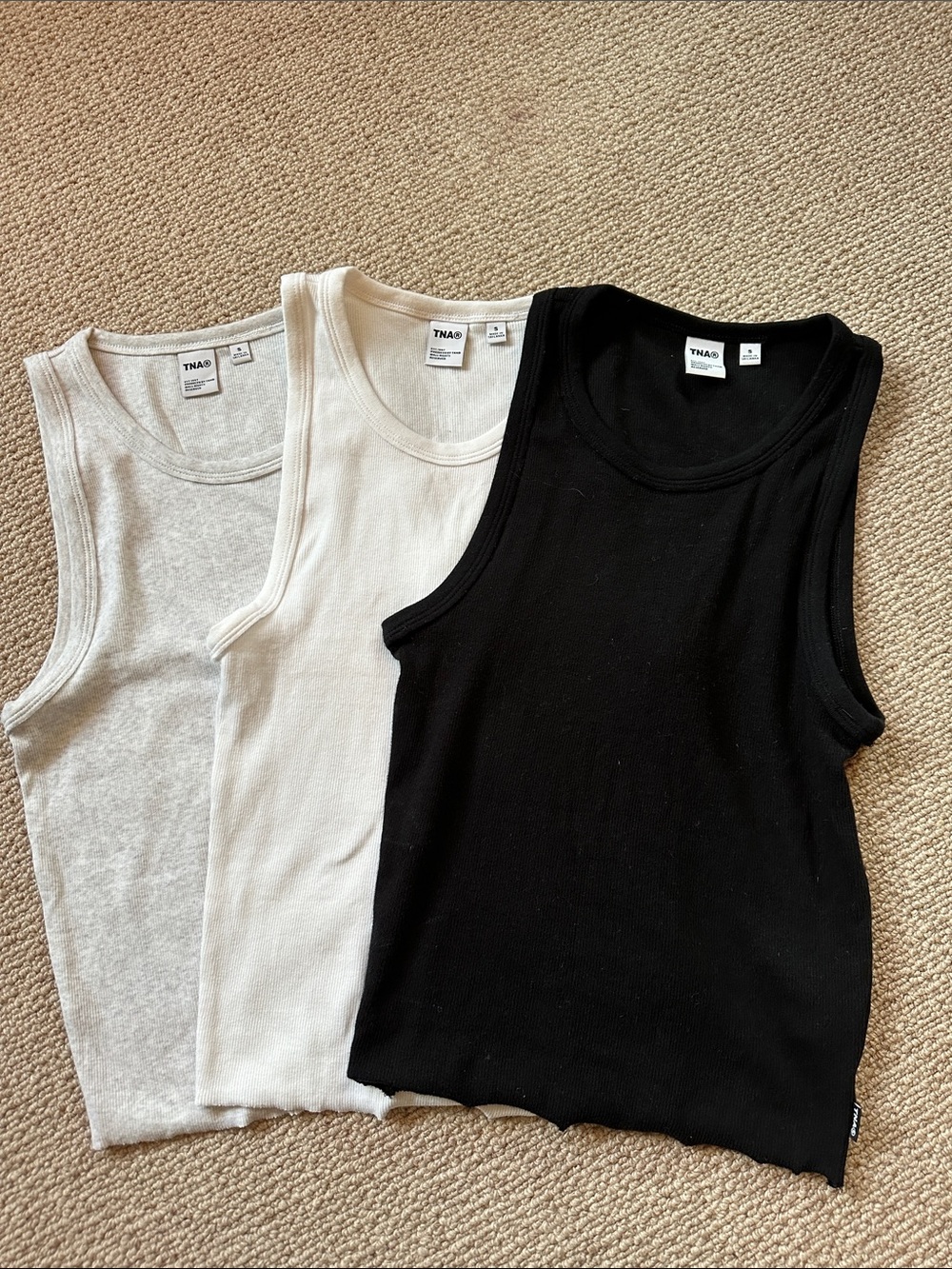 TNA Ribbed Tank Top Trio - Black, White, Light Gray